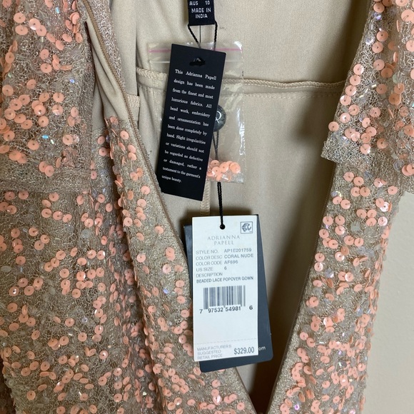 Adrianna Papell Beaded Lace Popover Gown sz 6 - Picture 8 of 9